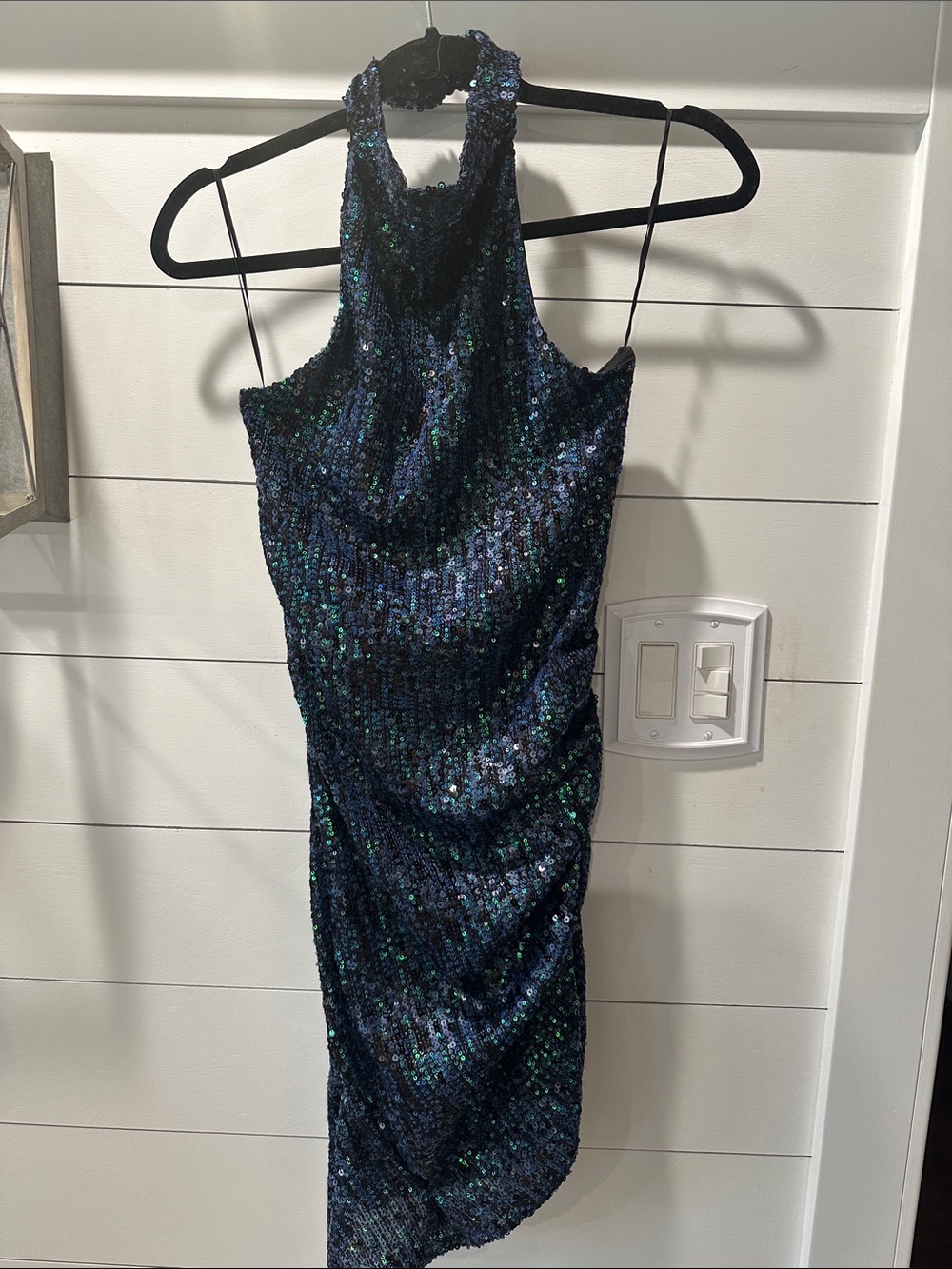 Heartloom Navy and Emerald Sequin One-Shoulder Dress